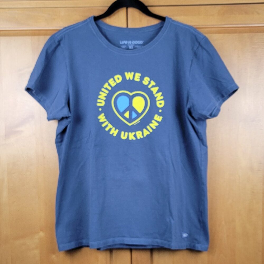 Life Is Good Navy Crusher Crew Neck United We Stand With Ukraine Tee - XL
